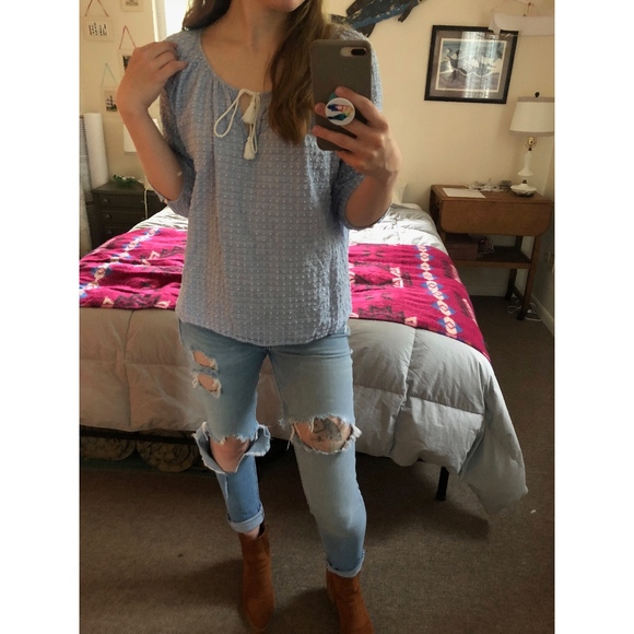 J. Crew Tops - J. Crew Blue Swiss Dot Peasant Top